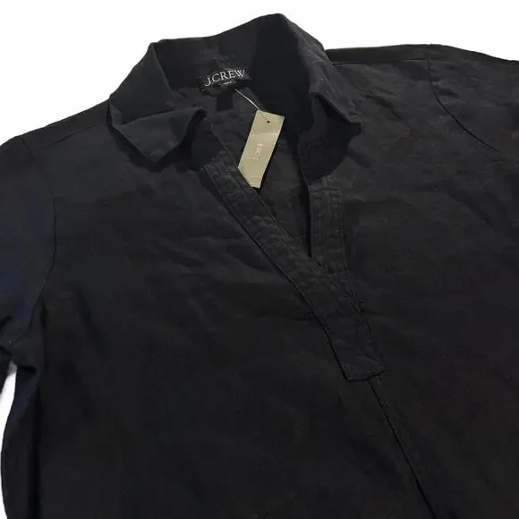 J. Crew Women's Tunic Shirt-Dress Short Sleeve 100% Linen Black XS NWT Preppy - Picture 2 of 7
